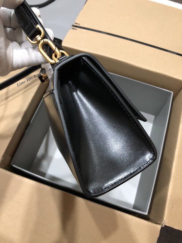 Balenciaga專櫃爆款小號手提女包 巴黎世家黑色平紋金扣Hourglass沙漏包 fyj1623